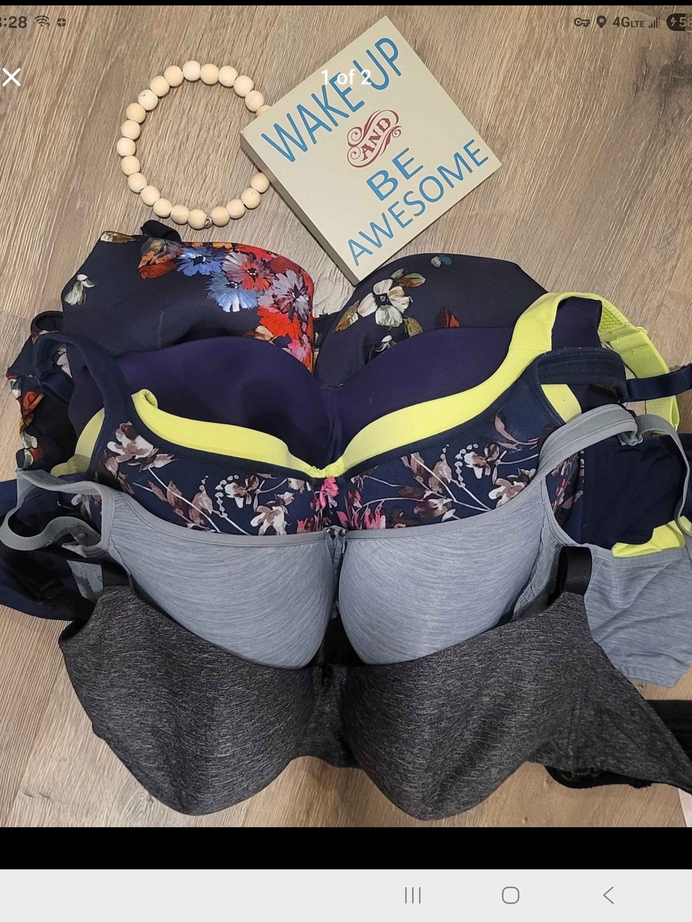 Lot Of 5, 40G, Cacique Navy Floral, Purple & Gray Seamless Mixed Bras